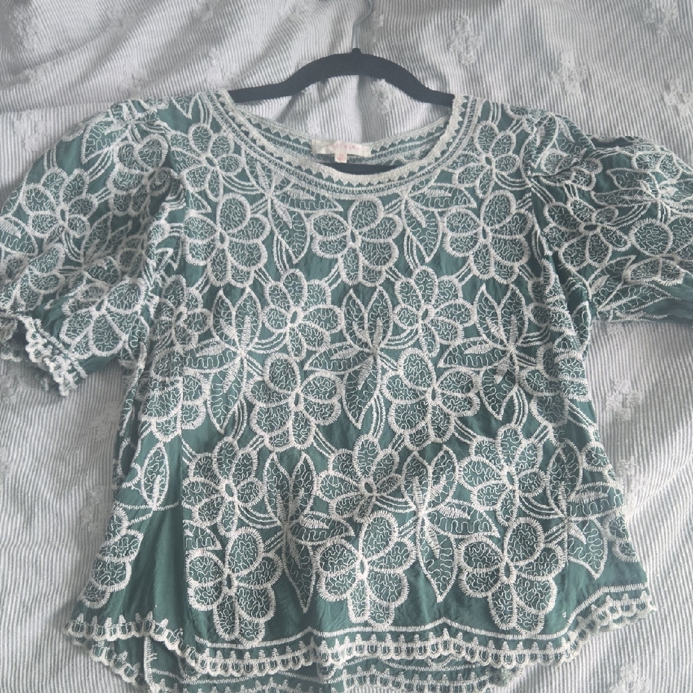 Floral Embroidered Green Blouse